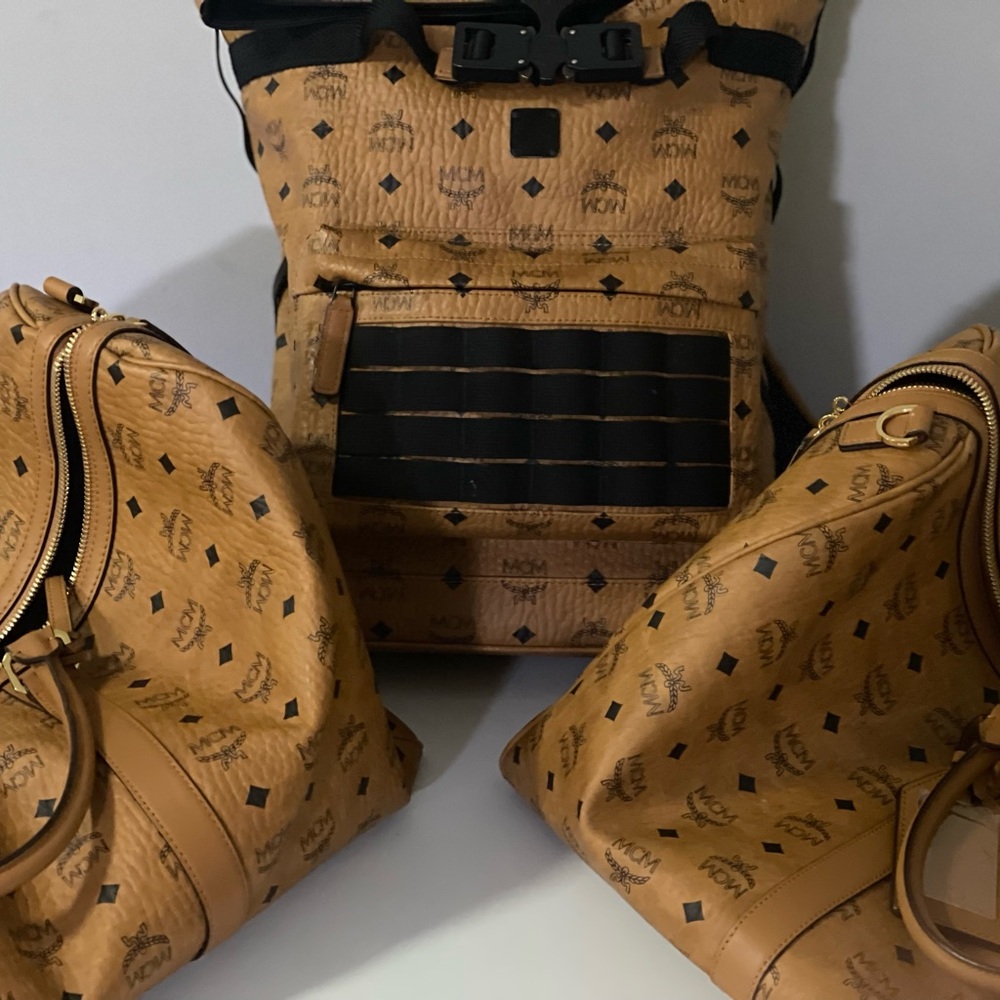 MCM Tan Backpack and Duffle Bag Set